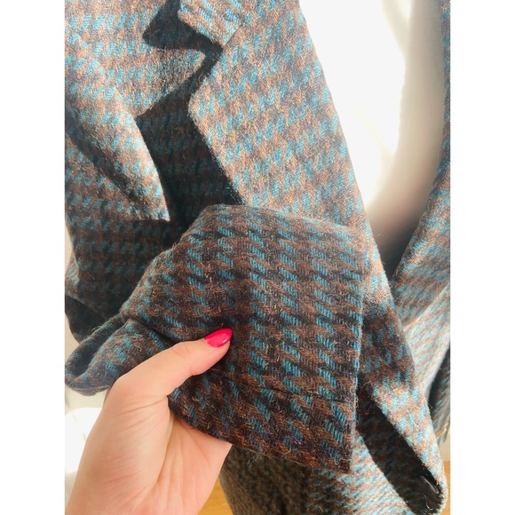 80s DEADSTOCK Designer Calvin Klein Teal Tweed Woven Wool Blend Blazer Coat NWT - Picture 5 of 8